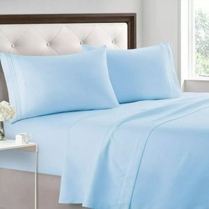 Lux Bed Sheet Set | Queen | Light Blue | Deep Pocket